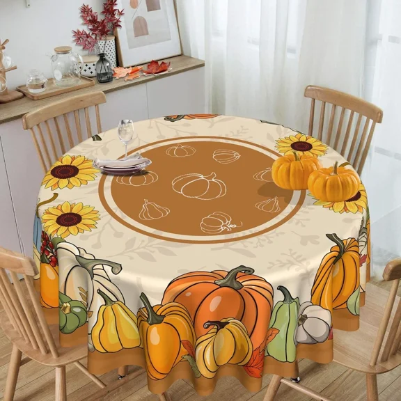 Fall Round Tablecloth 60 Inch, Fall Decorations For The Home Pumpkin Leaves