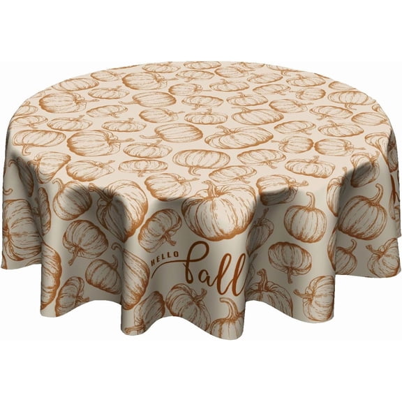 Fall Round Tablecloth 60 Inch,Farmhouse Pumpkins Rustic Autumn Reusable Washable Polyester Table Cover for Party Picnic Dinner Indoor Outdoor Use and Seasonal Holiday Decor