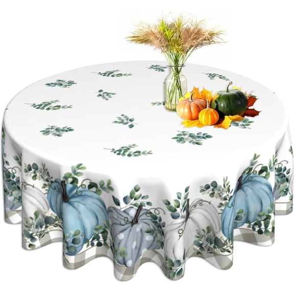 Fall Round Tablecloth 60 Inch Thanksgiving Autumn Harvest Pumpkin Washable Microfiber Decorative Table Covers Picnic Party