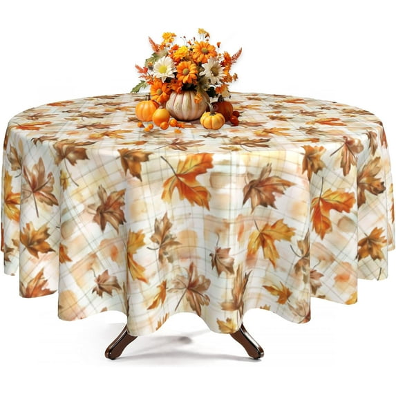 Fall Round Tablecloth 60 Inch Thanksgiving Day Maple Leaf Vintage Table Cover Waterproof Wipeable Table Cloth for Autumn Party Picnic Kitchen Home Decoration