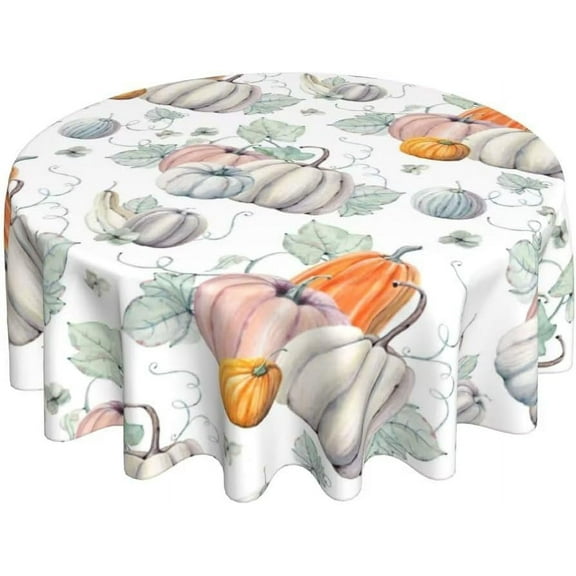 Fall Round Tablecloth 70 Inch, Autumn Harvest Pumpkin Tablecloths Stain Resistance Polyester Thanksgiving Table Cloth for Holiday Parties Kitchen Dining Indoor Outdoor
