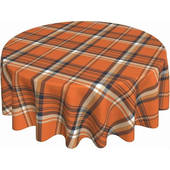 Fall Round Tablecloth 70 Inch Burnt Orange Buffalo Plaid Table Cloth Autumn Checkered Harvest Thanksgiving Holiday Table Covers Polyester Indoor Outdoor Tablecloths for Kitchen Dining Party