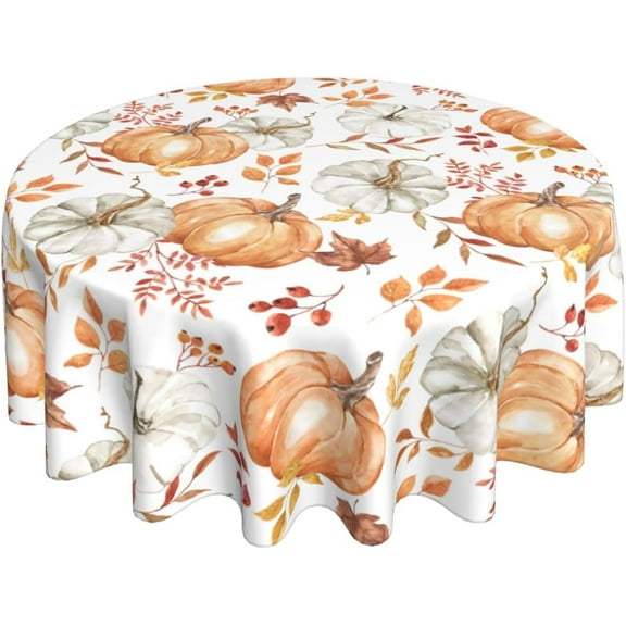 Fall Round Tablecloth 70 Inch Burnt Orange Grey Pumpkin Maple Leaf Table Cloth Autumn Harvest Thanksgiving Table Covers Polyester Indoor Outdoor Tablecloths for Kitchen Dining Party Picnic