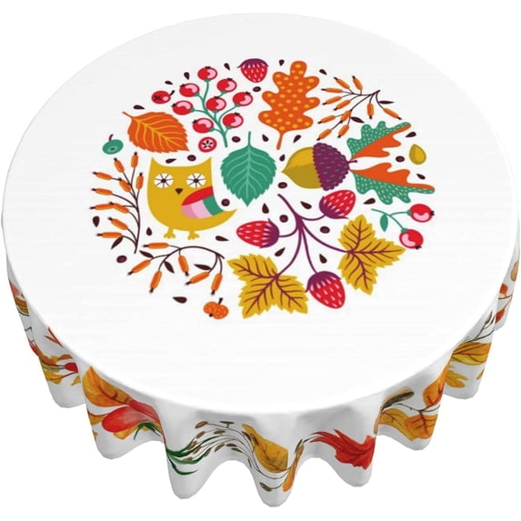 Fall Round Tablecloth Autumn Table Cover Washable Polyester Tablecloths for Home Kitchen Dining Party Holiday Decor 60 inch