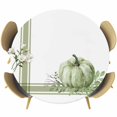 thumbnail image 1 of Fall Round Tablecloth, Fitted Table Cover with Elastic for 55"-60" Round Tables, Sage Green Pumpkin Thanksgiving Stripe Leaf Table Cloth Outdoor Indoor Dinning Party Waterproof Tablecloths, 1 of 7