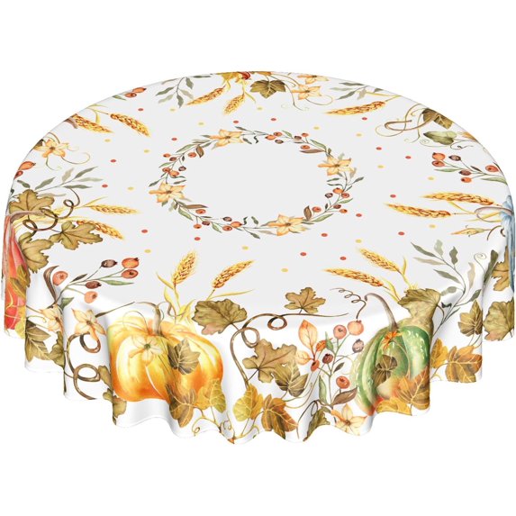Fall Round Tablecloth, Harvest Table Cloth 60 inch, Halloween Table Cover for Fall Picnic and Thanksgiving Party, Maple Leaves and Pumpkin Decorations