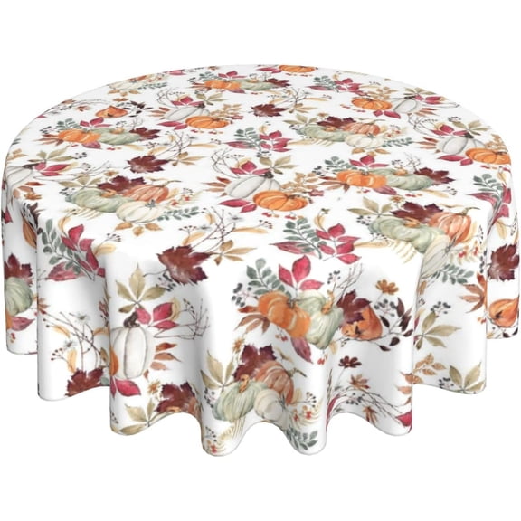 Fall Round Tablecloths 70 Inches Colorful Orange Pumpkin Leaves Decorative Table Cloth Autumn Thanksgiving Decoration Pumpkin Reusable Washable Table Cover for Home Kitchen,Party, Dining Room