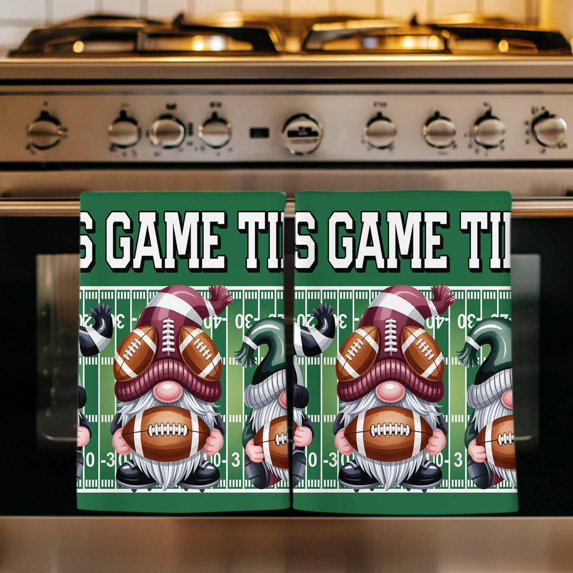 Fall Rugby Kitchen Towels Set of 3, Modern Abstract Gnomes Green Absorbent Dish Towels for Kitchen, Microfiber Hand Towel, Quick Drying Tea Towel for Cleaning Decorative Dishcloths