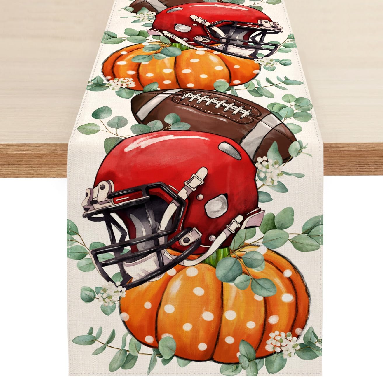 Fall Rugby Pumpkin Linen Table Runners Autumn Thanksgiving Eucalyptus ...