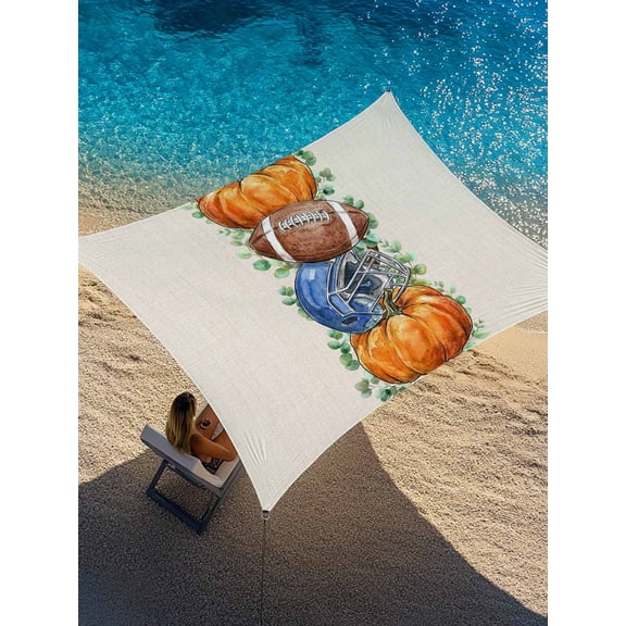Fall Rugby Sun Shade Sail 6.5' x 10', Eucalyptus Leaf Blue Baseball Cap Pumpkin Linen Texture Rectangle Outdoor Sunshade Canopy, Waterproof UV Block Patio Covers for Garden Yard Beach