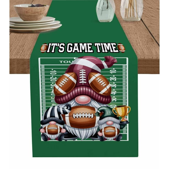 Fall Rugby Table Runner 72 Inches, Modern Abstract Gnomes Green Bed ...