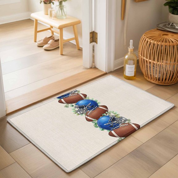 Fall Rugby Washable Small Entryway Area Rugs 2'x3', Eucalyptus Leaf Blue Baseball Cap Linen Texture Washable Throw Rug Non-Slip Sturdy Edge Binding Carpet for Front Door Floor Room Entry