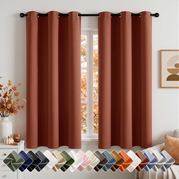 Fall Rust Blackout Curtains for Bedroom Living Room W40 x L63 Terracotta, Burnt Ornage, 63 Inch Long, 2 Panels, Solid, Thermal Insulated, Room Darkening, Sunlight Blocking