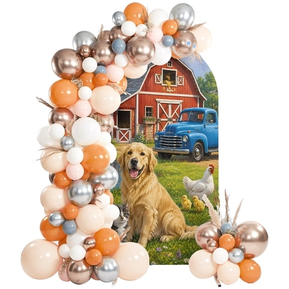 Fall Rustic Animals Wood Barn Arch Backdrop Cover Spandex Fitted Arch Cover 6FT,Arches Backdrop Stand Covers for Wedding Birthday Party Ceremony Banquet Decoration Farmhouse Countryside Scene