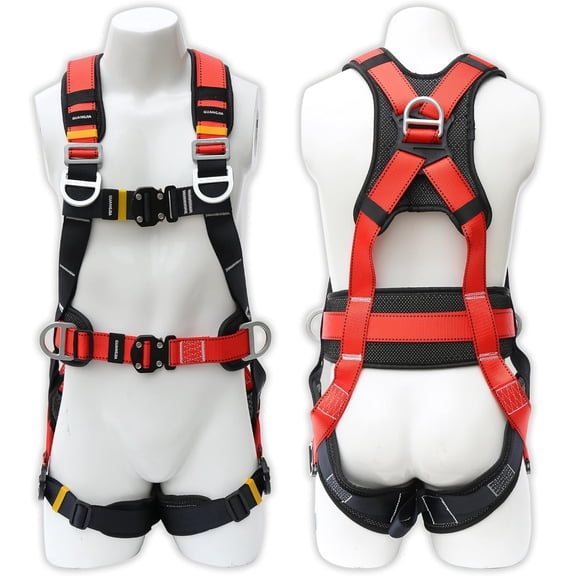 Fall Safety Full 5pt Adjustment Safe Comfortable Construction Positioning Harness Long Thick Leg Back Padded Push-Button Quick-Lock Buckles OSHA and ANSI Compliant