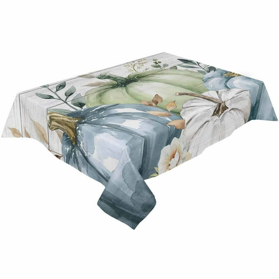 Fall Sage Green Blue Rectangle Tablecloths 60x104,Thanksgiving Pumpkins Eucalyptus Rustic Wood Table Cloth Table Cover Indoor/Outdoor Tabletop Decor for Wedding Holiday Party Dinner Baby Shower
