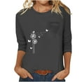 thumbnail image 1 of Fall Saving 2025 QUINDOS 3/4 Sleeve Womens Graphic Tee Shirts Plus Size Tops for Women Gray Casual Classic Fit Crew Neck with Pocket Tops, 1 of 5