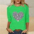 thumbnail image 1 of Fall Saving 2025 QUINDOS Graphic Tee Shirts Women Sequin 3/4 Sleeve Womens Tops Regular Fit Casual Heart Crew Neck Green Tops, 1 of 3