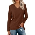 thumbnail image 1 of Fall Saving 2025 QUINDOS Long Sleeve Tshirts for Women Fall Tops for Women 2025 Solid Casual V-Neck Coffee Regular Fit Tops, 1 of 2