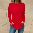 thumbnail image 1 of Fall Saving 2025 QUINDOS Long Sleeve Tshirts for Women Tunic Womens Plus Size Tops Loose Solid Crew Neck Red Casual Tops, 1 of 3