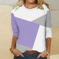 thumbnail image 1 of Fall Saving Clearance 2024!QUINDOS Tshirts for Women 3/4 Sleeve Fall Tops for Women Casual Crew Neck Regular Fit Color Block Purple Tops, 1 of 1