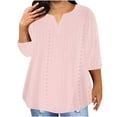 thumbnail image 1 of Fall Saving 2025 QUINDOS Tshirts for Women Plus Size 3/4 Sleeve Ladies Tops Pink Relaxed Fit V-Neck Casual Solid Tops, 1 of 5