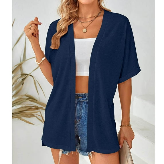 Fall Saving Clearance AXXD Bathing Suit Cover Up for Women Spring And Summer Short SleevesＶ-NeckSolid Color Casual Cardigan Solid Color Cover Up