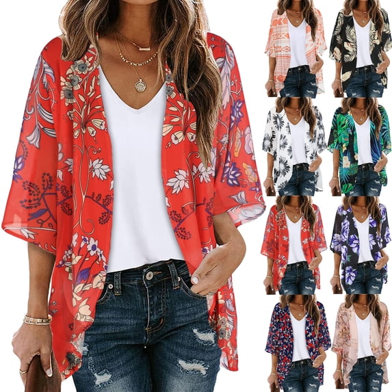 AXXD Ladies Tops and Blouses Summer Blouses for Women Floral Print Puff Sleeve Beige 3XL(US:14)