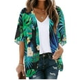 thumbnail image 1 of AXXD 3/4 Length Sleeve Womens Tops Women's Tops, Tees & Blouses Floral Print Puff Sleeve Green 3XL(US:14), 1 of 5