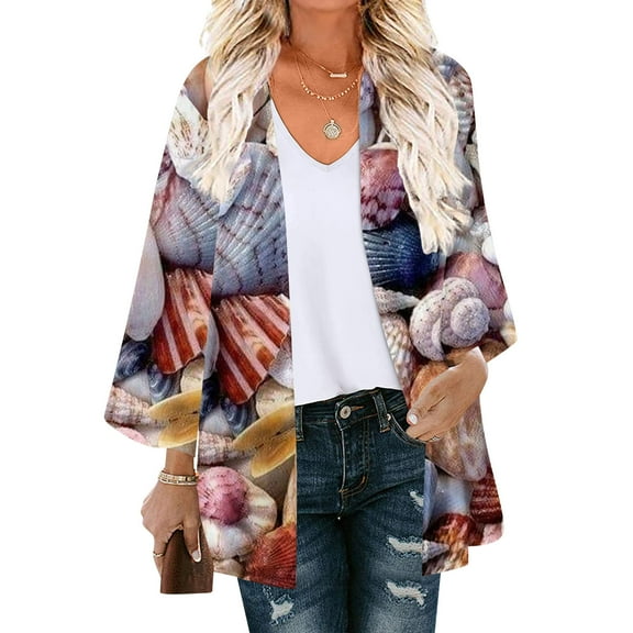 Fall Saving Clearance AXXD Womens Beach Cover Up Kimono Cover up Floral Print Puff Sleeve Kimono Loose Chiffon Long Cover Up