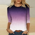 thumbnail image 1 of Fall Saving QUINDOS 3/4 Sleeve Women's T Shirts Womens Fall Tops Crew Neck Casual Loose Fit Gradient Purple Tops, 1 of 5