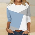 thumbnail image 1 of Fall Saving Clearance!QUINDOS 3/4 Sleeve Womens Shirts Ladies Tops Clearance Under $10 Casual Crew Neck Color Block Loose Blue Tops, 1 of 1