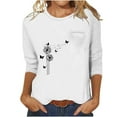 thumbnail image 1 of Fall Saving QUINDOS Graphic Shirts Women 3/4 Sleeve Fall Tops for Women Loose Crew Neck with Pocket Casual White Tops, 1 of 4