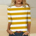 thumbnail image 1 of Fall Saving Clearance!QUINDOS Shirts for Women 3/4 Sleeve Striped Ladies Fall Tops Yellow Crew Neck Classic Fit Striped Casual Tops, 1 of 5