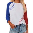 thumbnail image 1 of Fall Saving QUINDOS Womens Graphic Tees 3/4 Sleeve Womens Plus Size Tops Patchwork Crew Neck White Relaxed Fit Casual Baseball Tops, 1 of 4
