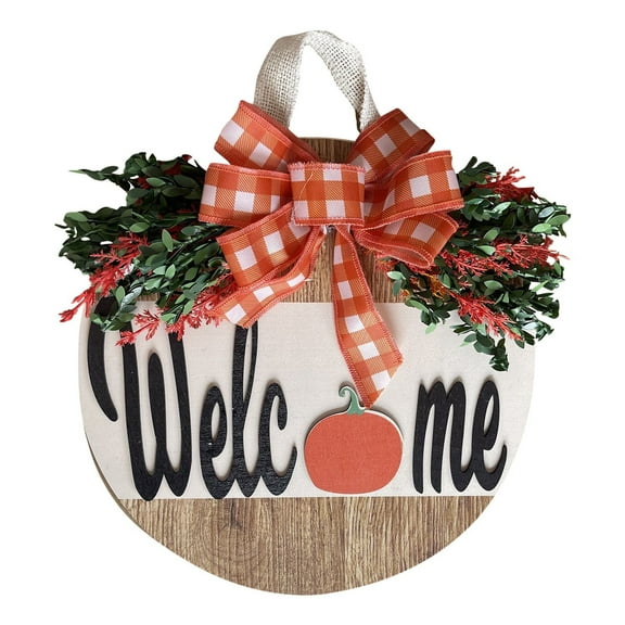 Hvmvliv Fall Door Sign Bow Welcome Hanging Sign Front Door Decor Fall Decorative Wooden Welcome Sign Rustic Porch Decoration For Home Office Garden 11 Inch E
