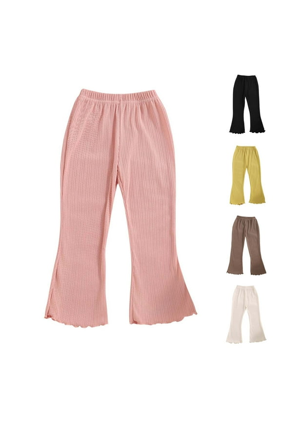 Toddler Bootcut Trousers, Fall Long Pants for Girl, Kids Girls' Casual Solid Color Ruffled Flared Comfortable Long Pants Khaki, 2-3 Years