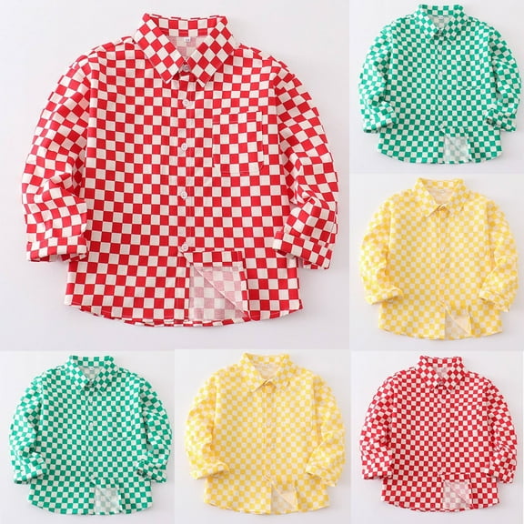 Fall Saving! HVOBTTY Toddler Button Up Shirts, Kids Fall and Winter Coats, Kids Casual Plaid Print Collared Button Shirt Red, 3-4 Years