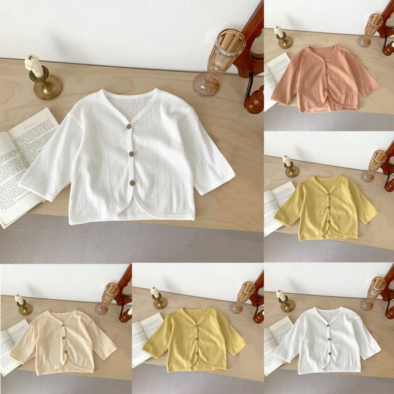 Fall Saving! HVOBTTY Toddler Cardigan with Button, Kids Fall and Winter Coats, Kids Casual Solid Color V Neck Loose Button Front Cardigan Yellow, M