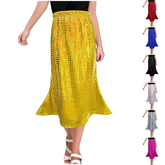 Fall Saving! HVOBTTY Toddler A Line Long Skirts, Kid's Leisure Sports Skirts, Girls Casual Solid Color Dress Plaid Shiny Shaped Long Maxi Skirt Hot Pink, 4 Years