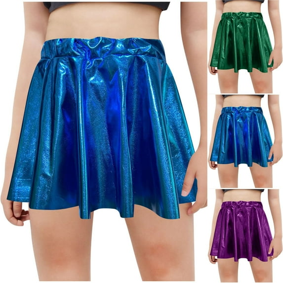 Fall Saving! HVOBTTY Toddler A Line Mini Skirts, Kid's Leisure Sports Short Skirts, Girls Kids Solid Color Sequin Skirt Shiny Princess Pleated Short Skirt Blue, 13 Years