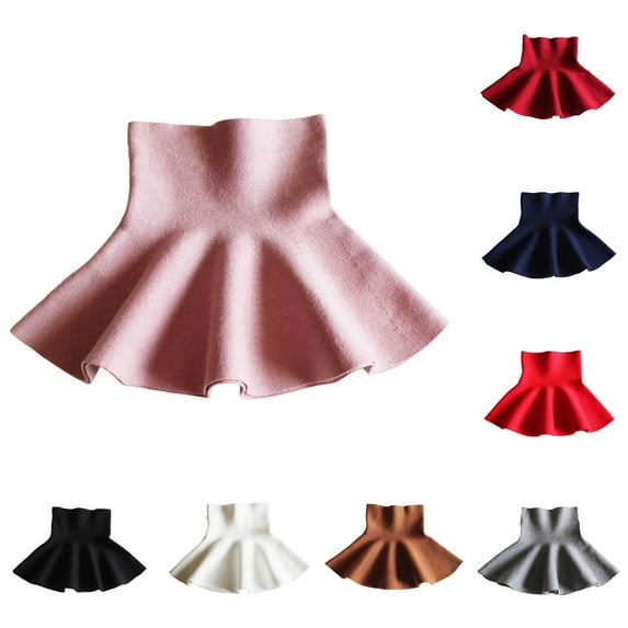 Fall Saving! HVOBTTY Toddler A Line Mini Skirts, Kid's Uniform Party Skirts, Tween Girls Solid Color Wool Yarn Fleece Ruffled Hem Classic Versatile Skater Skirts Navy, 6-7Years