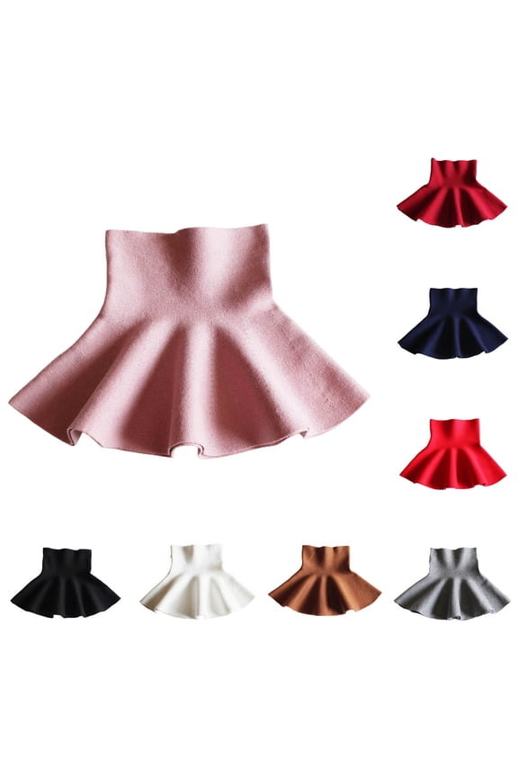 Fall Saving! HVOBTTY Toddler A Line Mini Skirts, Kid's Uniform Party Skirts, Tween Girls Solid Color Wool Yarn Fleece Ruffled Hem Classic Versatile Skater Skirts Brown, 4-5Years
