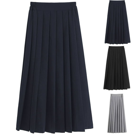 Fall Saving! HVOBTTY Toddler Pleated Long Skirts, Kid's Fashion Sport Skirts, Kids Girls Solid Color Skater Uniform Skirts Pleated Elastic Waist Outer Wear Maxi Skirt Navy, L