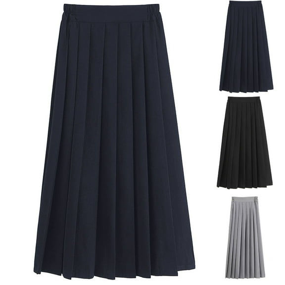 Fall Saving! HVOBTTY Toddler Pleated Long Skirts, Kid's Fashion Sport Skirts, Kids Girls Solid Color Skater Uniform Skirts Pleated Elastic Waist Outer Wear Maxi Skirt Navy, L