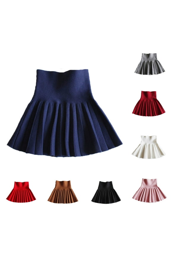 Fall Saving! HVOBTTY Toddler Pleated Mini Skirts, Kid's Uniform Party Skirts, Tween Girls Solid Color Wool Yarn Fleece Pleated Classic Versatile Mini Skater Skirts Gray, 170