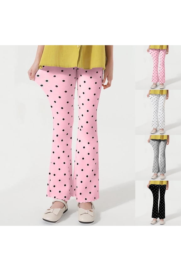 Toddler Slim Leg Leggings, Fall Long Pants for Girl, Girls Casual Polka Print Flared Pants Lightweight Outer Wearable Long Base Layer Pants Pink, 3-4 Years