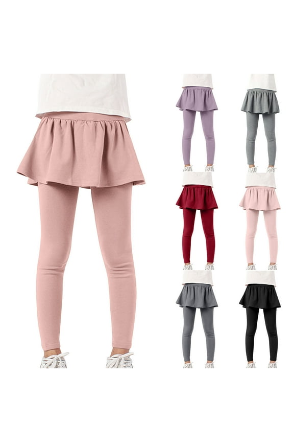 Toddler Slim Leg Skirts Pants, Fall Long Pants for Girl, Kids Girls' Casual Solid Color Versatile Bottoming Skirt Base Layering Long Pants Purple, 5-6 Years