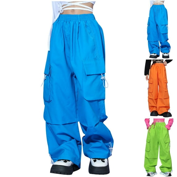 HVOBTTY Toddler Straight Leg Cargo Pants, Fall Long Pants for Kid, Kids Casual Solid Color Loose Cargo Pants with Multiple Pockets for Boys and Girls Light Blue, 11-12 Years