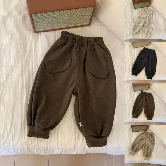 HVOBTTY Toddler Straight Leg Sweatpants, Fall Long Pants for Kid, Kids Boys Girls Casual Solid Color Corduroy Thickened Elastic Waist Pocketed Long Sweatpants Coffee, 9-10 Years